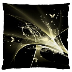 Awesome Glowing Lines With Beautiful Butterflies On Black Background Large Cushion Cases (one Side) 