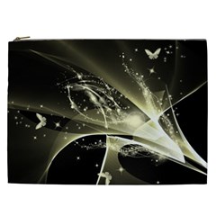 Awesome Glowing Lines With Beautiful Butterflies On Black Background Cosmetic Bag (xxl)  by FantasyWorld7