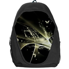 Awesome Glowing Lines With Beautiful Butterflies On Black Background Backpack Bag