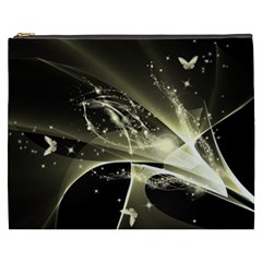 Awesome Glowing Lines With Beautiful Butterflies On Black Background Cosmetic Bag (xxxl) 