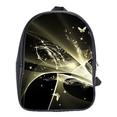 Awesome Glowing Lines With Beautiful Butterflies On Black Background School Bags (xl)  by FantasyWorld7