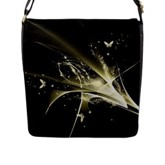 Awesome Glowing Lines With Beautiful Butterflies On Black Background Flap Messenger Bag (l) 