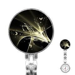 Awesome Glowing Lines With Beautiful Butterflies On Black Background Stainless Steel Nurses Watches