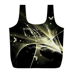 Awesome Glowing Lines With Beautiful Butterflies On Black Background Full Print Recycle Bags (l) 