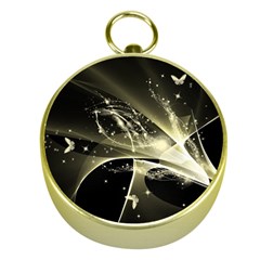 Awesome Glowing Lines With Beautiful Butterflies On Black Background Gold Compasses