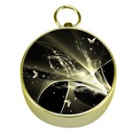 Awesome Glowing Lines With Beautiful Butterflies On Black Background Gold Compasses Front