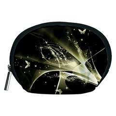 Awesome Glowing Lines With Beautiful Butterflies On Black Background Accessory Pouches (medium) 