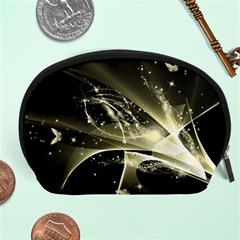 Awesome Glowing Lines With Beautiful Butterflies On Black Background Accessory Pouches (large) 