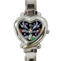 Surfboarder With Damask In Blue On Black Bakcground Heart Italian Charm Watch