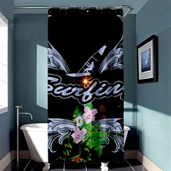 Surfboarder With Damask In Blue On Black Bakcground Shower Curtain 36  X 72  (stall) 