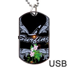 Surfboarder With Damask In Blue On Black Bakcground Dog Tag Usb Flash (one Side)