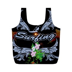 Surfboarder With Damask In Blue On Black Bakcground Full Print Recycle Bags (m)  by FantasyWorld7