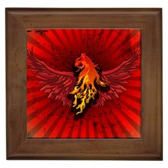 Lion With Flame And Wings In Yellow And Red Framed Tiles by FantasyWorld7