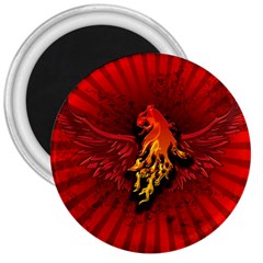 Lion With Flame And Wings In Yellow And Red 3  Magnets