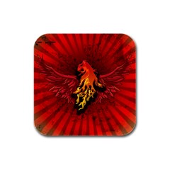 Lion With Flame And Wings In Yellow And Red Rubber Square Coaster (4 Pack)  by FantasyWorld7