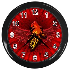 Lion With Flame And Wings In Yellow And Red Wall Clocks (black) by FantasyWorld7