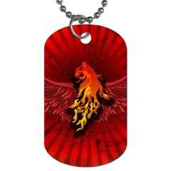 Lion With Flame And Wings In Yellow And Red Dog Tag (one Side)