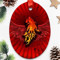 Lion With Flame And Wings In Yellow And Red Oval Ornament (two Sides)