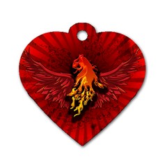 Lion With Flame And Wings In Yellow And Red Dog Tag Heart (two Sides)