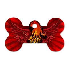 Lion With Flame And Wings In Yellow And Red Dog Tag Bone (two Sides)