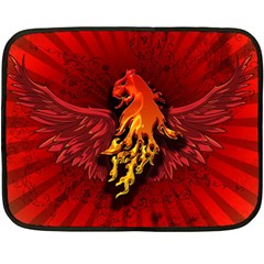 Lion With Flame And Wings In Yellow And Red Double Sided Fleece Blanket (mini) 