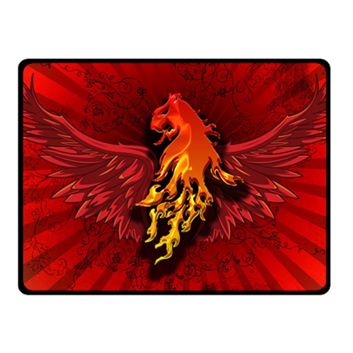 Lion With Flame And Wings In Yellow And Red Fleece Blanket (Small)