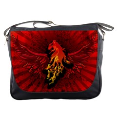 Lion With Flame And Wings In Yellow And Red Messenger Bags by FantasyWorld7