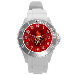 Lion With Flame And Wings In Yellow And Red Round Plastic Sport Watch (l)