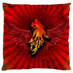 Lion With Flame And Wings In Yellow And Red Large Cushion Cases (one Side) 