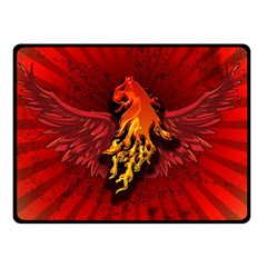 Lion With Flame And Wings In Yellow And Red Double Sided Fleece Blanket (small) 