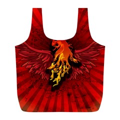 Lion With Flame And Wings In Yellow And Red Full Print Recycle Bags (l) 