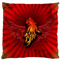 Lion With Flame And Wings In Yellow And Red Standard Flano Cushion Cases (one Side) 