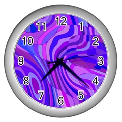 Retro Abstract Blue Pink Wall Clocks (silver)  by ImpressiveMoments