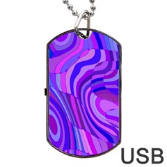 Retro Abstract Blue Pink Dog Tag Usb Flash (two Sides) 