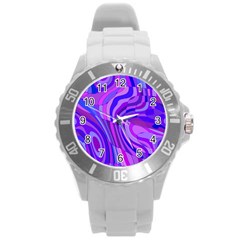 Retro Abstract Blue Pink Round Plastic Sport Watch (l)