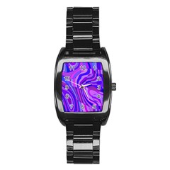 Retro Abstract Blue Pink Stainless Steel Barrel Watch