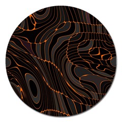 Retro Abstract Orange Black Magnet 5  (round) by ImpressiveMoments