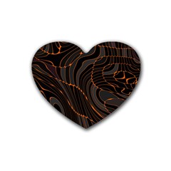 Retro Abstract Orange Black Rubber Coaster (heart)  by ImpressiveMoments