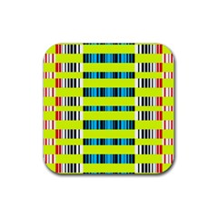 Rectangles And Vertical Stripes Pattern Rubber Coaster (square) by LalyLauraFLM