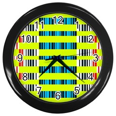 Rectangles And Vertical Stripes Pattern Wall Clock (black) by LalyLauraFLM