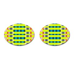 Rectangles And Vertical Stripes Pattern Cufflinks (oval)