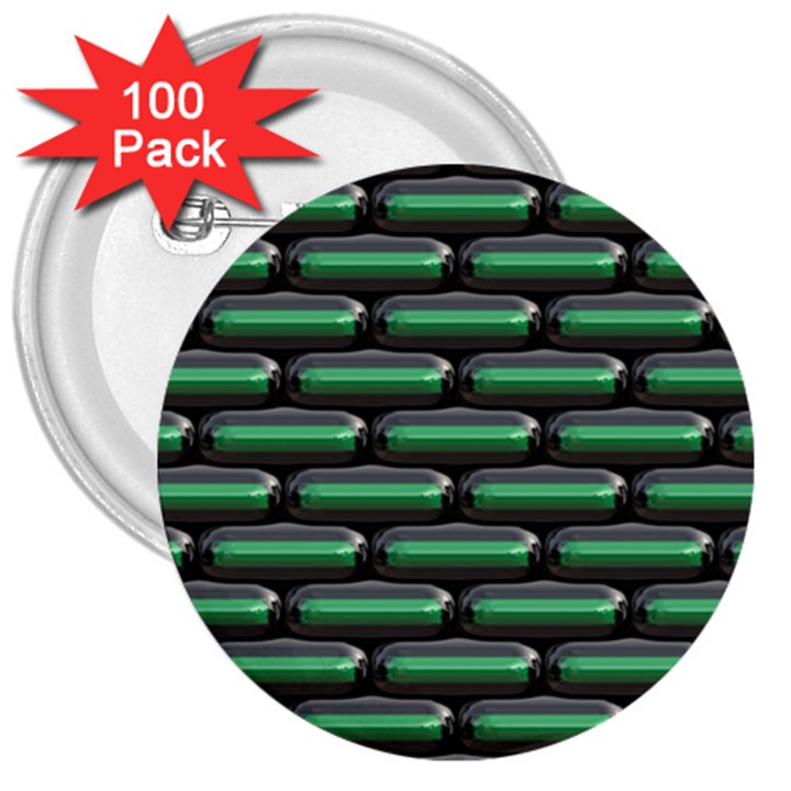 Green 3D rectangles pattern 3  Button (100 pack)