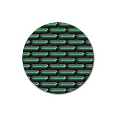 Green 3d Rectangles Pattern Rubber Coaster (round) by LalyLauraFLM