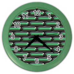 Green 3d Rectangles Pattern Color Wall Clock