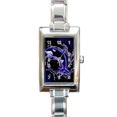 Orca With Glowing Line Jumping Out Of A Circle Mad Of Water Rectangle Italian Charm Watches