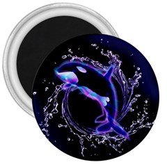 Orca With Glowing Line Jumping Out Of A Circle Mad Of Water 3  Magnets