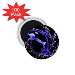 Orca With Glowing Line Jumping Out Of A Circle Mad Of Water 1 75  Magnets (100 Pack) 