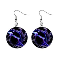 Orca With Glowing Line Jumping Out Of A Circle Mad Of Water Mini Button Earrings