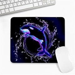 Orca With Glowing Line Jumping Out Of A Circle Mad Of Water Large Mousepads by FantasyWorld7