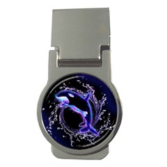 Orca With Glowing Line Jumping Out Of A Circle Mad Of Water Money Clips (round) 